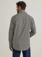 Men's Wrinkle Resist Long Sleeve Western Snap Plaid Shirt Classic Black Check