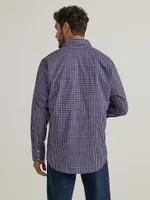 Men's Wrinkle Resist Long Sleeve Western Snap Plaid Shirt Indigo