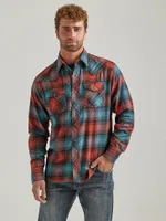 Men's Wrangler Retro® Long Sleeve Flannel Western Snap Plaid Shirt Teal Tan