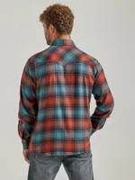 Men's Wrangler Retro® Long Sleeve Flannel Western Snap Plaid Shirt Teal Tan