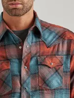 Men's Wrangler Retro® Long Sleeve Flannel Western Snap Plaid Shirt Teal Tan