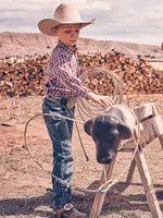 Boy's Wrangler Retro® Western Snap Plaid Shirt with Front Sawtooth Pockets Red Grey