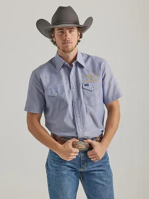 Wrangler x Yellowstone Men's Short Sleeve Chambray Work Shirt Indigo