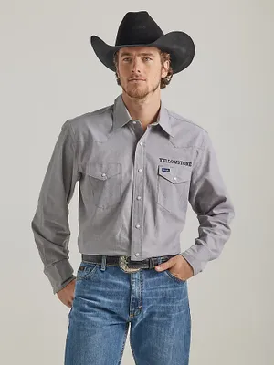 Wrangler x Yellowstone Collar Accent Chambray Snap Shirt Grey