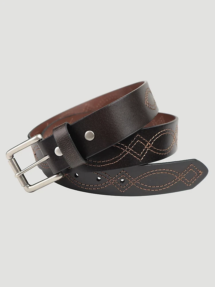 Men's Boot Stitch Leather Belt Brown