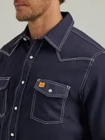 Men's Wrangler® FR Flame Resistant 20X Western Snap Solid Shirt Navy