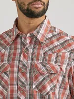 Men's Long Sleeve Fashion Western Snap Plaid Shirt Cider Orange