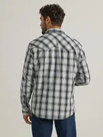 Men's Long Sleeve Fashion Western Snap Plaid Shirt Ombre Grey