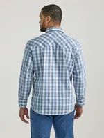 Men's Long Sleeve Fashion Western Snap Plaid Shirt Baby Blue