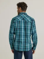 Men's Long Sleeve Fashion Western Snap Plaid Shirt Cerulean