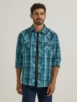 Men's Long Sleeve Fashion Western Snap Plaid Shirt Cerulean