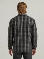 Men's Heavyweight Sherpa Lined Plaid Shirt Jacket Raven Black