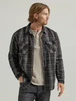 Men's Heavyweight Sherpa Lined Plaid Shirt Jacket Raven Black