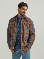 Men's Heavyweight Sherpa Lined Plaid Shirt Jacket Vintage Indigo