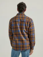 Men's Heavyweight Sherpa Lined Plaid Shirt Jacket Vintage Indigo