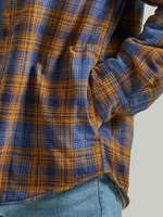 Men's Heavyweight Sherpa Lined Plaid Shirt Jacket Vintage Indigo