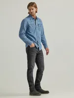 Men's Denim Western Snap Shirt Light Wash