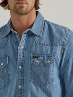 Men's Denim Western Snap Shirt Light Wash