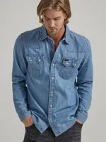 Men's Denim Western Snap Shirt Light Wash