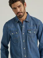 Men's Denim Western Snap Shirt Mid Wash