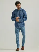 Men's Denim Western Snap Shirt Mid Wash