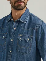 Men's Denim Western Snap Shirt Mid Wash