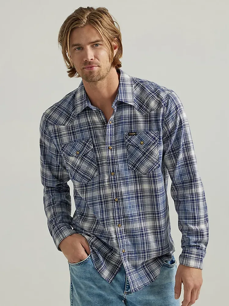 Men's Broken Twill Plaid Shirt Vaporous Gray