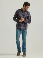 Men's Broken Twill Plaid Shirt Jet Black