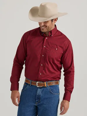 Wrangler® George Strait™ Long Sleeve Button Down One Pocket Shirt Deep Crimson