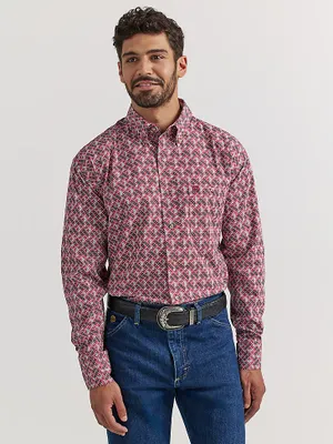 Wrangler® George Strait™ Long Sleeve Button Down One Pocket Shirt Scarlet Block