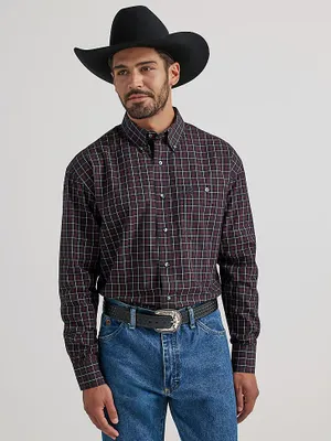 Wrangler® George Strait™ Long Sleeve Button Down One Pocket Shirt Midnight Plaid