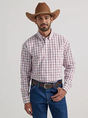 Wrangler® George Strait™ Long Sleeve Button Down One Pocket Shirt Red Striped Plaid