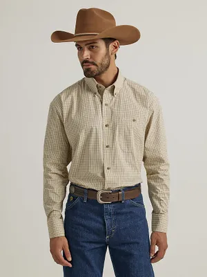 Wrangler® George Strait™ Long Sleeve Button Down One Pocket Shirt Tan Windows