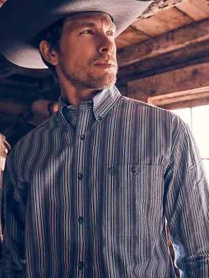 Wrangler® George Strait™ Long Sleeve Button Down One Pocket Shirt Periwinkle Stripe
