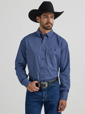 Wrangler® George Strait™ Long Sleeve Button Down One Pocket Shirt Midnight Splash