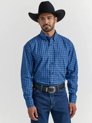 Wrangler® George Strait™ Long Sleeve Button Down One Pocket Shirt Midnight Checks
