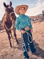 Boy's Classic Button-Down Print Shirt Teal Discs