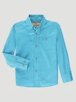 Boy's Classic Button-Down Print Shirt Teal Discs