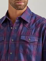 Men's Wrangler Retro® Premium Long Sleeve Western Snap Plaid Shirt Purple Dissolve