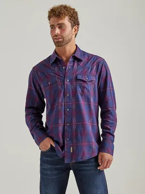 Men's Wrangler Retro® Premium Long Sleeve Western Snap Plaid Shirt Purple Dissolve