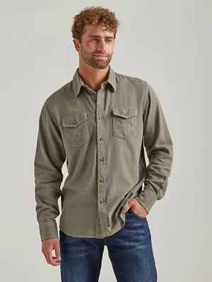 Men's Wrangler Retro® Premium Long Sleeve Button-Down Solid Shirt Ash Grey