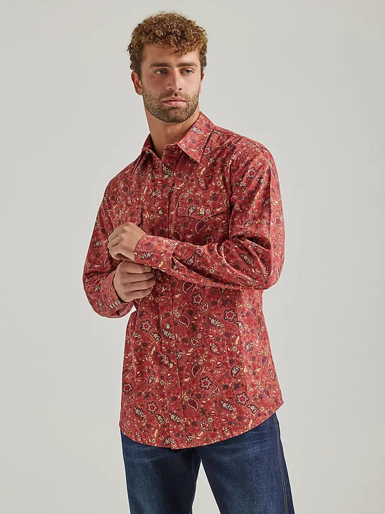 Wrangler® Way Out West Western Snap Shirt Terracotta