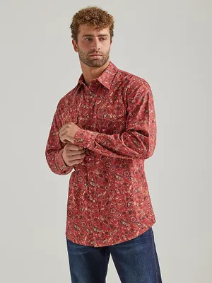 Wrangler® Way Out West Western Snap Shirt Terracotta