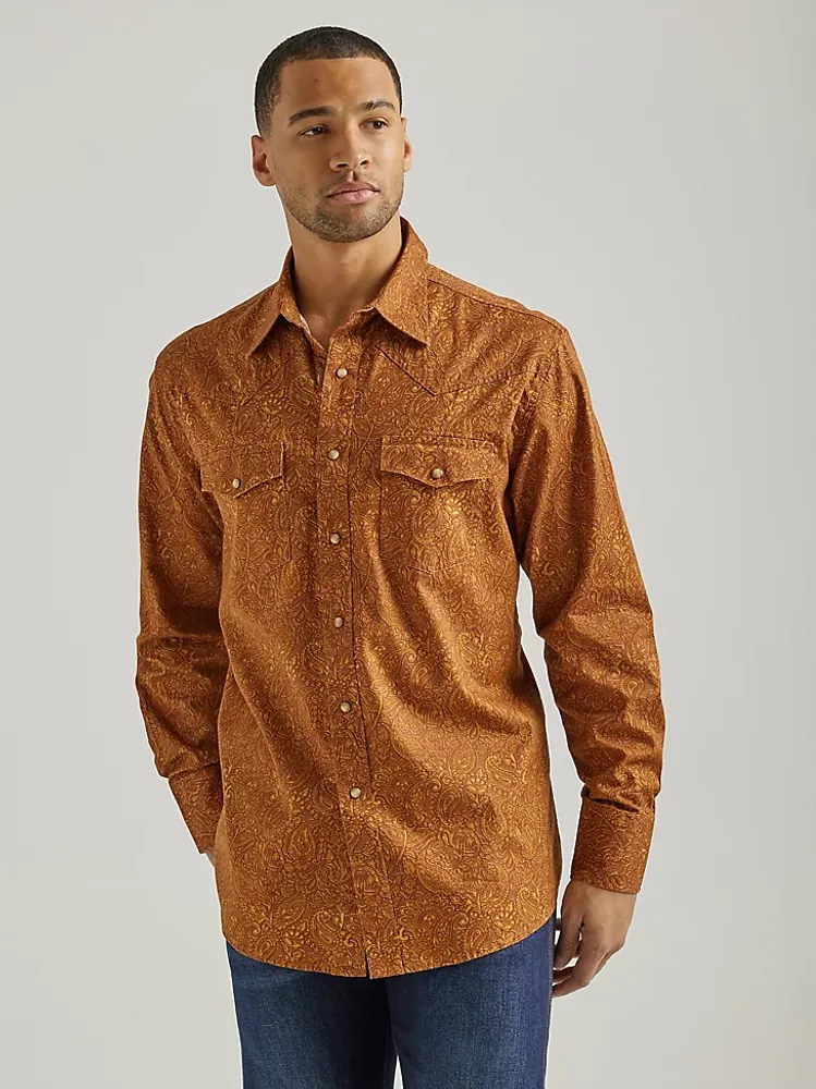 Wrangler® Way Out West Western Snap Shirt Rawhide