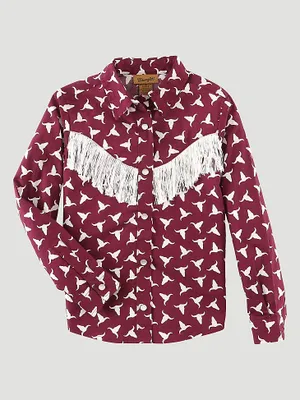 Girl's Fringe Steerhead Western Snap Shirt Burgundy