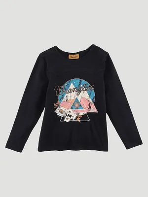 Girl's Long Sleeve Floral Desert Graphic Tee Black