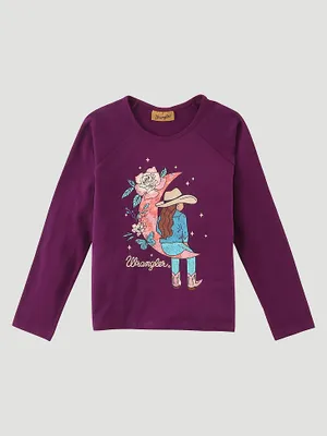 Girl's Long Sleeve Lounging Cowgirl Graphic Tee Purple