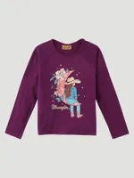 Girl's Long Sleeve Lounging Cowgirl Graphic Tee Purple