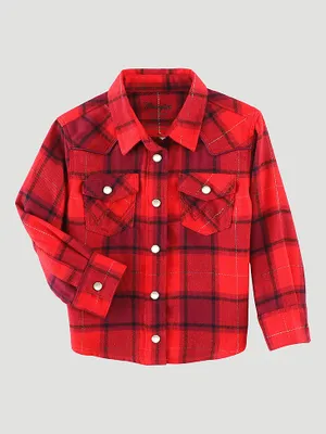 Little Girl's Plaid Flannel Western Snap Shirt Red