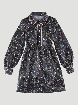 Girl's Moonlight Satin Long Sleeve Shirt Dress Black Multi